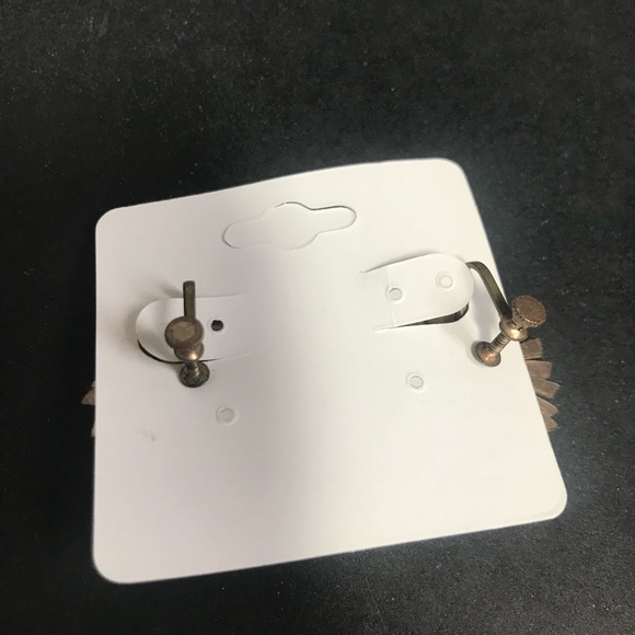 Vintage 50s 60s Green Orange Clear Rhinestone Earrings Screw Clip On Flowers - Picture 3 of 4